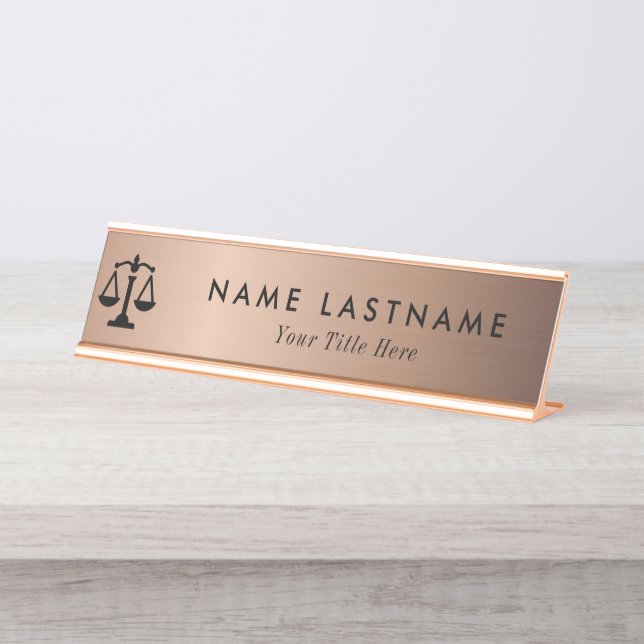 Minimalist Rose Gold Attorney Desk Name Plate (Front)