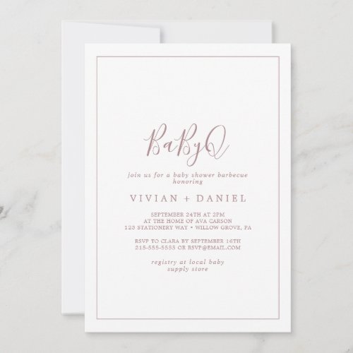 Minimalist Rose Gold BabyQ Baby Shower Barbecue Invitation