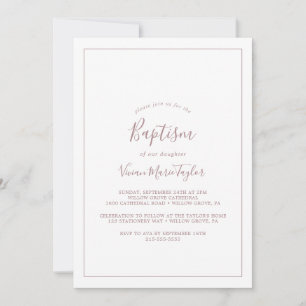 Minimalist Rose Gold Baptism Invitation