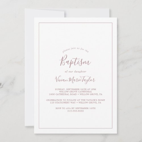 Minimalist Rose Gold Baptism Invitation