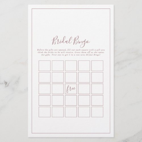 Minimalist Rose Gold Bridal Bingo Game Flyer