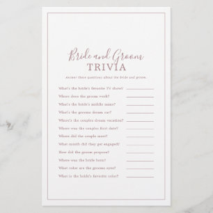 Minimalist Rose Gold Bride and Groom Trivia Game Flyer