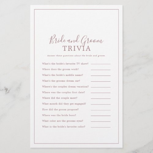 Minimalist Rose Gold Bride and Groom Trivia Game Flyer