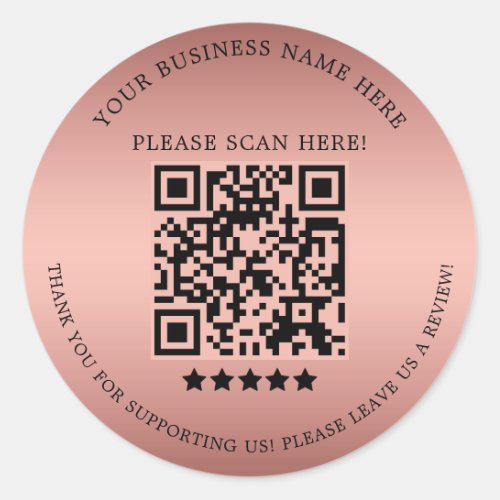 Minimalist Rose Gold Business Name QR Code Classic Round Sticker