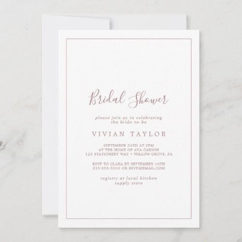 Minimalist Rose Gold Calligraphy Bridal Shower Invitation