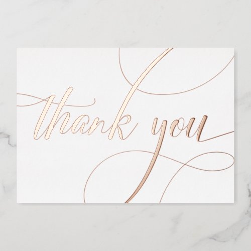 Minimalist Rose Gold Calligraphy Thank You Wedding Foil Holiday Card