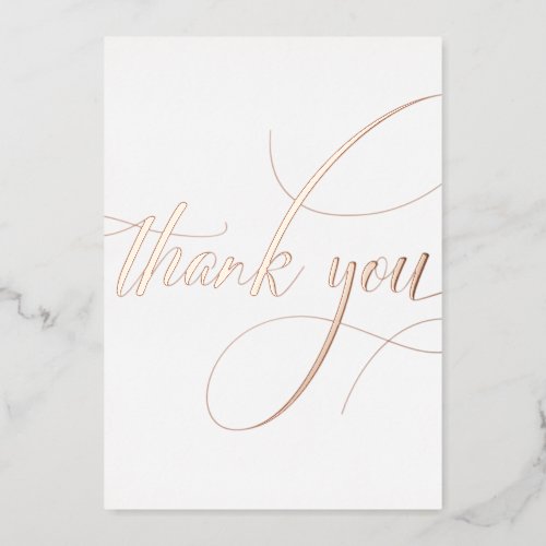 Minimalist Rose Gold Calligraphy Thank You Wedding Foil Holiday Card