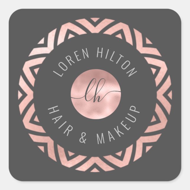 Minimalist rose gold circle monogram  square sticker (Front)