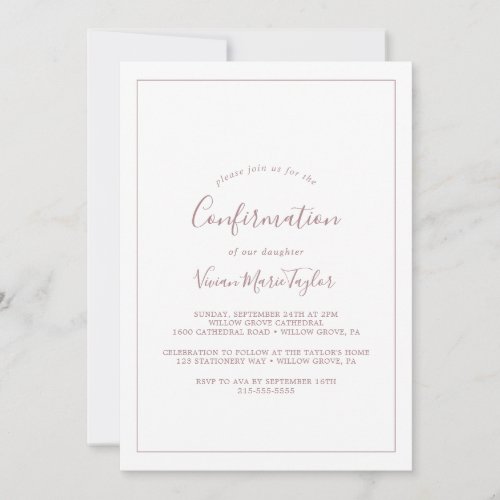 Minimalist Rose Gold Confirmation Invitation