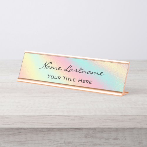 Minimalist  Rose Gold Custom Elegant Holographic Desk Name Plate