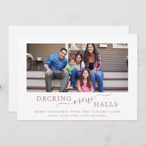 Minimalist Rose Gold Decking New Halls Moving Holiday Card