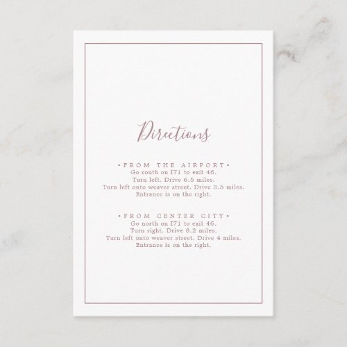 Minimalist Rose Gold Directions Enclosure Card