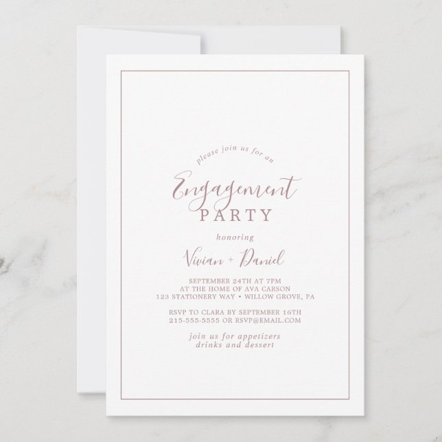 Minimalist Rose Gold Engagement Party Invitation (Front)