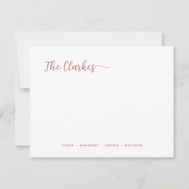 Minimalist Rose Gold Family Stationery  Note Card (Front)