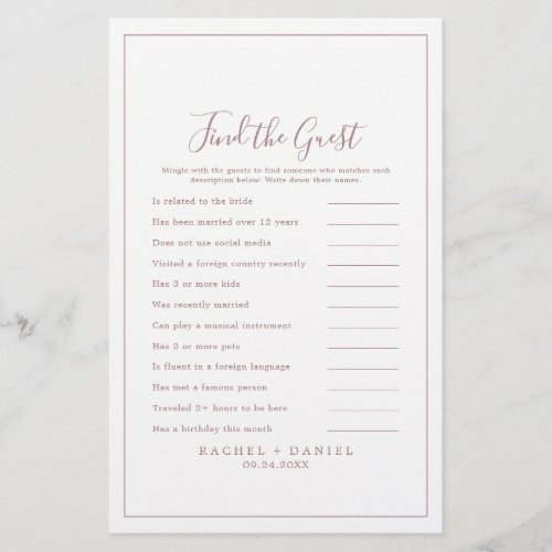 Minimalist Rose Gold Find the Guest Wedding Game Flyer