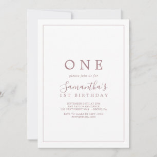 Minimalist Rose Gold First Birthday Party Invitation