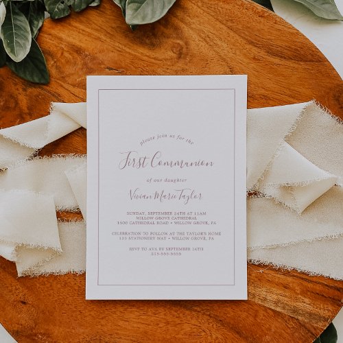 Minimalist Rose Gold First Communion Invitation