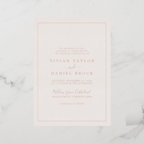 Minimalist Rose Gold Foil  Blush Formal Wedding Foil Invitation