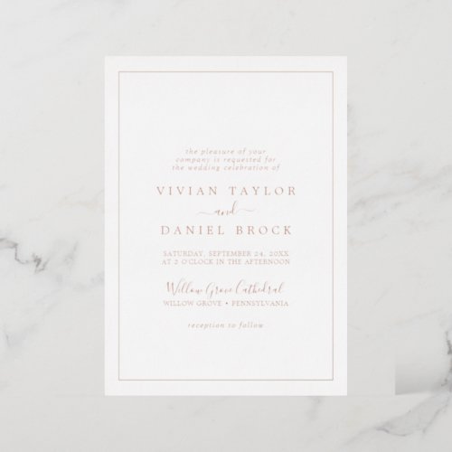 Minimalist Rose Gold Foil Formal Wedding Foil Invitation