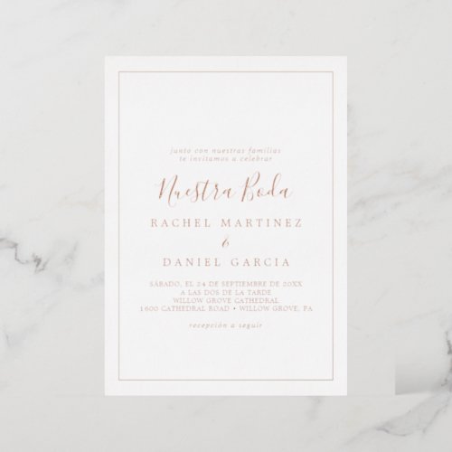 Minimalist Rose Gold Foil Nuestra Boda Wedding Foil Invitation