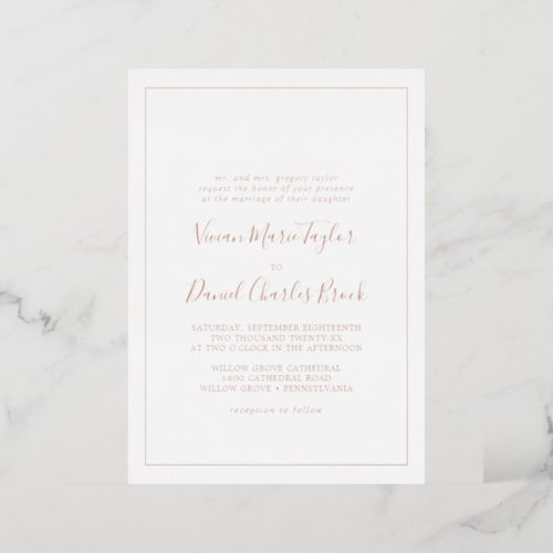 Minimalist Rose Gold Foil Traditional Wedding Foil Invitation