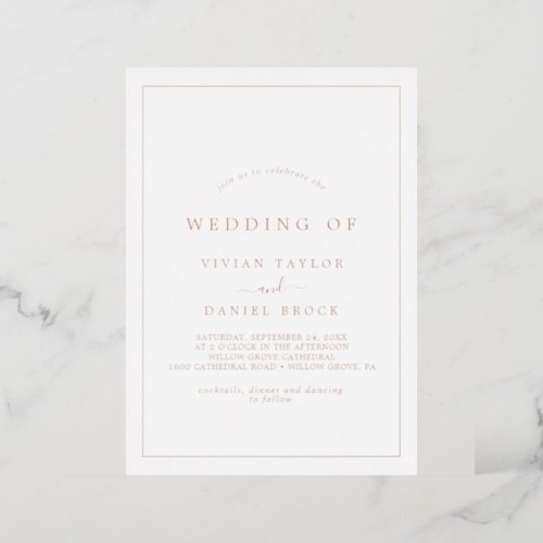 Minimalist Rose Gold Foil Typography Wedding Foil Invitation