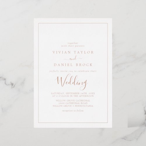 Minimalist Rose Gold Foil Wedding Foil Invitation