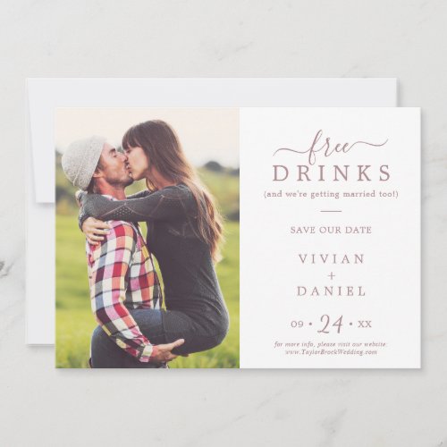Minimalist Rose Gold Free Drinks Photo Save The Date