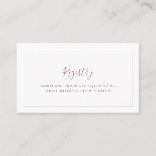 Minimalist Rose Gold Gift Registry Enclosure Card