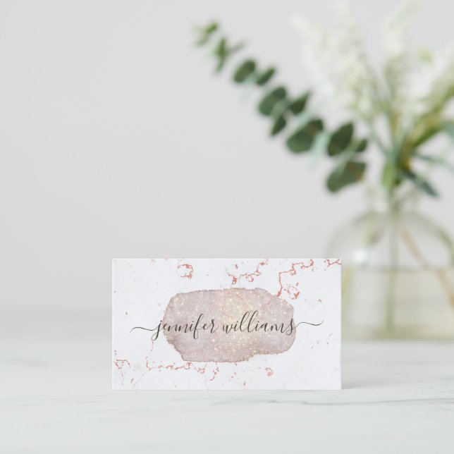Minimalist Rose Gold Glitter Makeup Artist Modern Business Card (Standing Front)