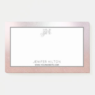 minimalist rose gold glitter ombre monogram  post- post-it notes