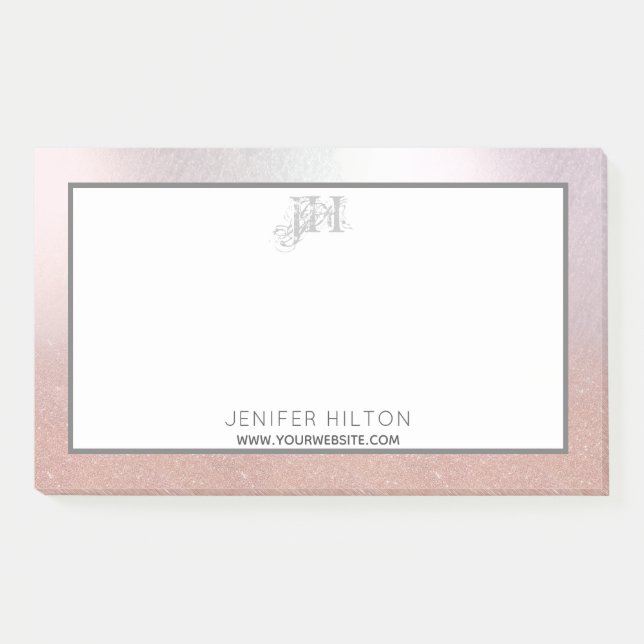 minimalist rose gold glitter ombre monogram  post- post-it notes (Front)