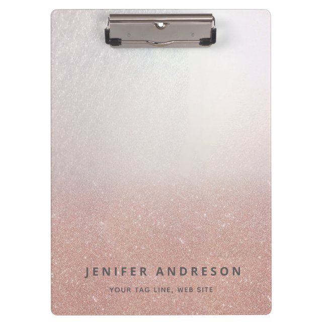 minimalist rose gold glitter ombre simple  pocket  clipboard (Front)