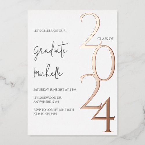 Minimalist Rose Gold Graduation Foil Invitation