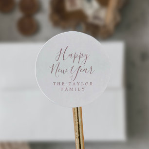 Minimalist Rose Gold Happy New Year Holiday Gift Classic Round Sticker
