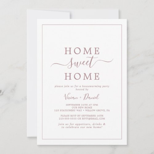 Minimalist Rose Gold Home Sweet Home Housewarming Invitation