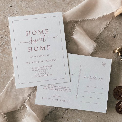 Minimalist Rose Gold Home Sweet Home Moving Announcement Postcard