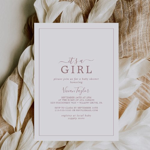 Minimalist Rose Gold Its A Girl Baby Shower Invitation