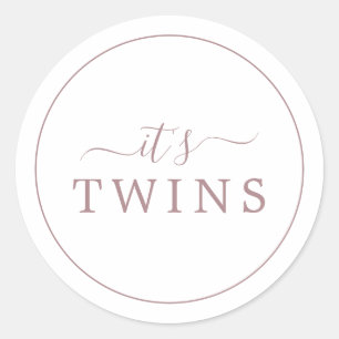 Minimalist Rose Gold It's Twins Baby Shower Classic Round Sticker