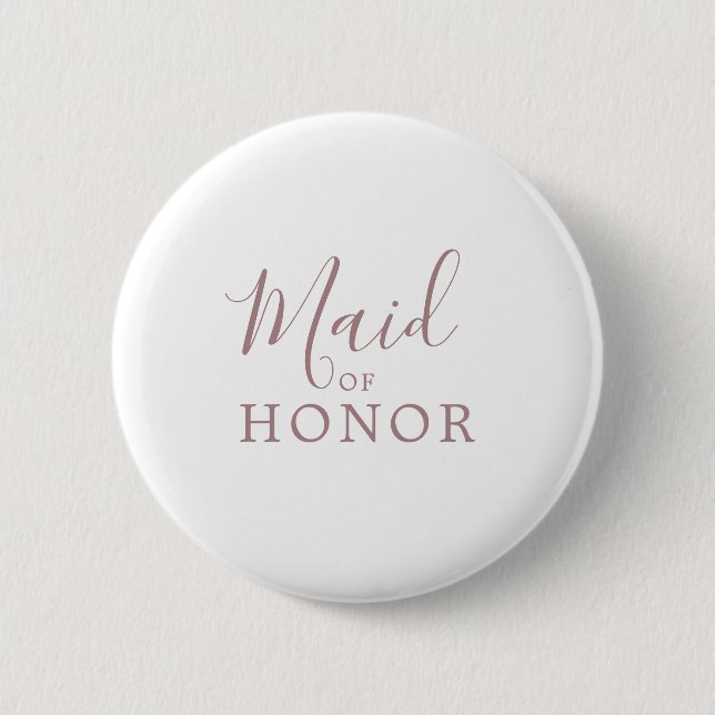 Minimalist Rose Gold Maid of Honor Bridal Shower Button (Front)