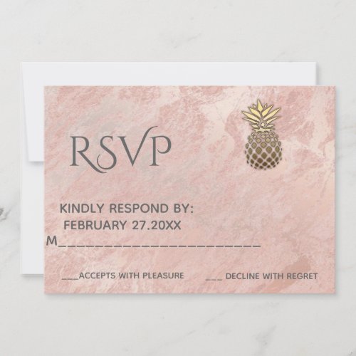 Minimalist rose gold marble gold pineapple RSPV Invitation