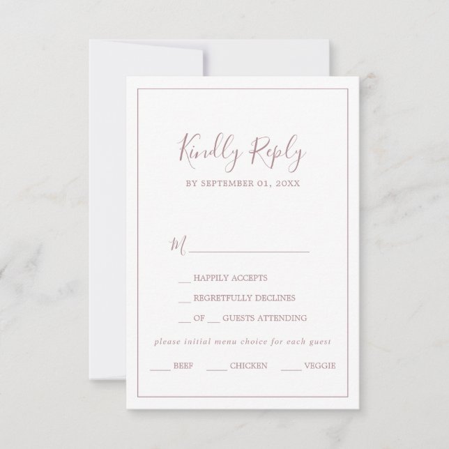 Minimalist Rose Gold Menu Choice RSVP Card (Front)