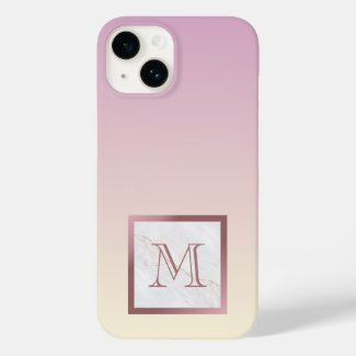 Minimalist Rose Gold Monogram Marble Purple Ombre
