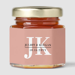 Minimalist Rose Gold Monogram Wedding Honey Jar Favors
