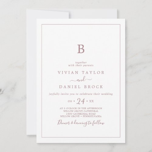 Minimalist Rose Gold Monogram Wedding Invitation