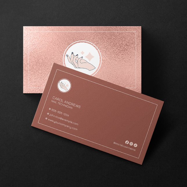 Minimalist Rose Gold Nail Technician Manicurist Business Card (Creator Uploaded)