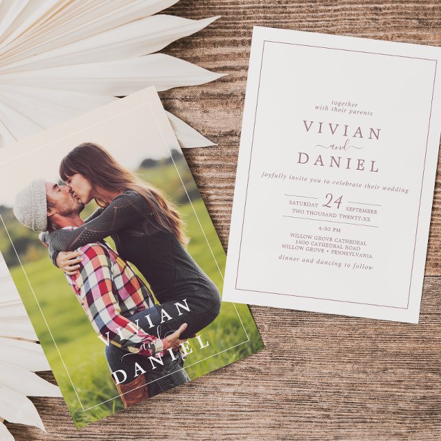 Minimalist Rose Gold Photo on the Back Wedding Invitation (Creator Uploaded)