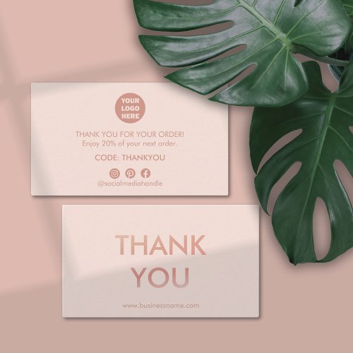 Minimalist Rose Gold Pink Thank You Business Card