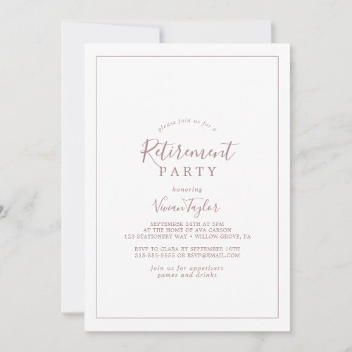 Minimalist Rose Gold Retirement Party Invitation