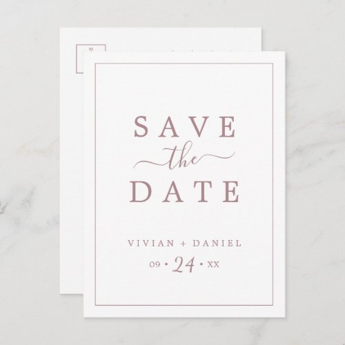 Minimalist Rose Gold Save the Date Invitation Postcard